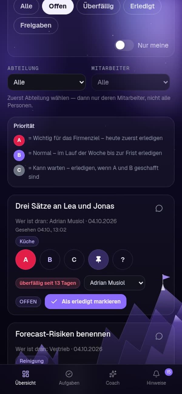 Kalender, ein Tag ist angetippt und zeigt die Aufgaben dieses Tages.
